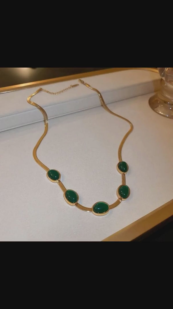 Oval Green Crystal Pendant Necklace Set With Bracelet